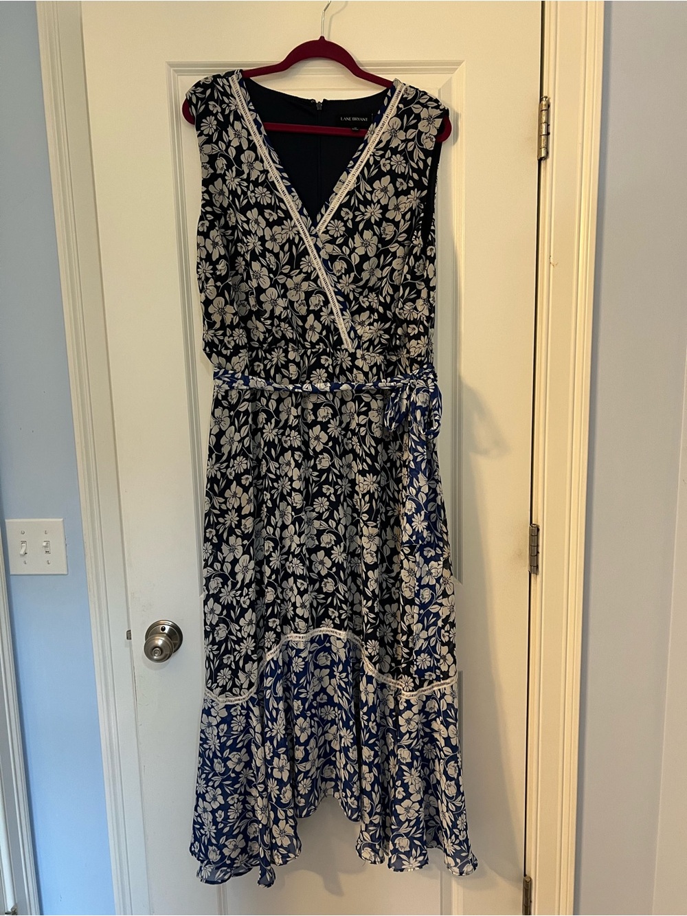 Lane Bryant Navy and White Floral Wrap Maxi Dress